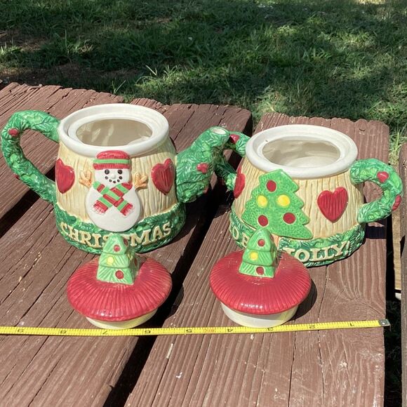 Vgt Fitz & Floyd Christmas Teapot Set Holiday Teapots Ceramic Tree Snowman Decor - Picture 5 of 6